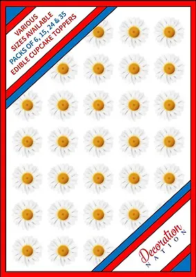 35 X Daisy Flower - Edible Cupcake Cake Toppers Wafer Icing 6 15 24 35 Spring • £3.79