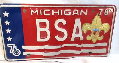 Rare Michigan Boys Scouts Of America(bsa) Gold Foil Logo 1976-1978 License Plate • $24