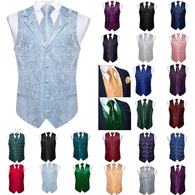 DiBanGu Mens Waistcoat Tie And Pocket Square Wedding Paisley Vest Suit • £24.99