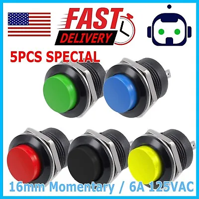 5 Color PCS Normally Open 16mm Round Momentary 2 Pins Metal Push Button Switch • $5.95