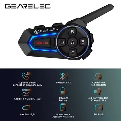 GEARELEC DK06 PRO Motorcycle Bluetooth 5.2 Helmet Headset 2Riders 1200M Intercom • $39.99