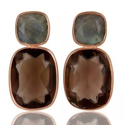 Cushion Shape Labradorite Smoky Earrings 925 Silver Rose Gold Drop Earring  • $50.39