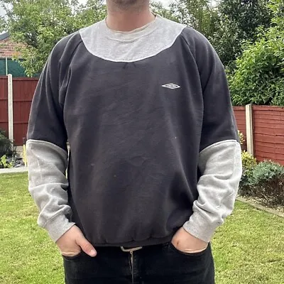 Umbro Black Reworked Jumper Men's Size Large Round Neck Sweater / Sweatshirt Top • £19.99