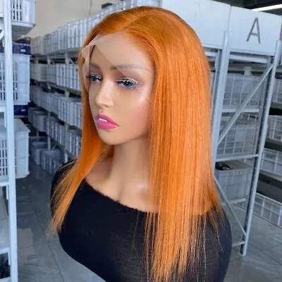 Straight Bob 14   Orange Color  Lace Front Wig  Human Hair Free Shipping • $56