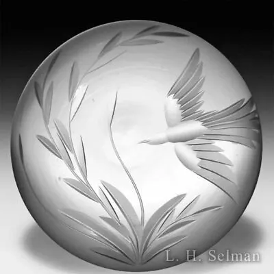 Vandermark Studios 1983 Engraved Bird And Vine Clear Ground Glass Paperweight • $644