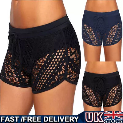 Womens Swimwear Short Lace Hollow Out A-line Swimsuit Skirt Brief Bikini Bottom • £9.89