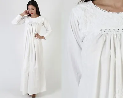 Vtg All White Embroidered Long Sleeve Oaxacan Dress San Antonio Jalisco Dress • $160