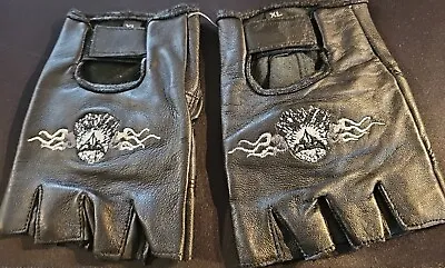 NEW Black Leather Men XL Fingerless Gloves Motorcycle • $16