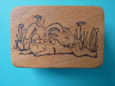 Rabbit Couple Laying Among Flowers COMOTION Rubber Stamp • $11.99