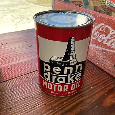 NOS Full Penn Drake Motor Metal Quart Oil Can Pentecost Butler PA OH NJ CA SAE40 • $135