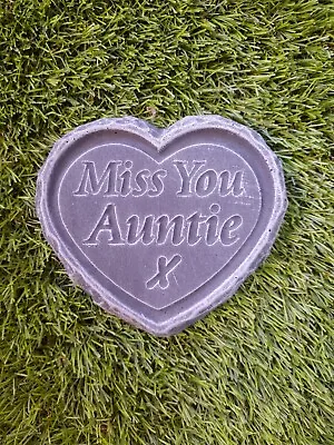 Miss You Auntie -  STONE/CONCRETE Heart Memorial Plaque Garden Grave  • £6.90