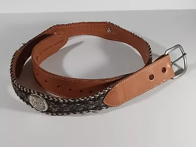 Western Braided Horse Hair & Leather Belt W Conchos & Standard Buckle Size 38 • $29.99