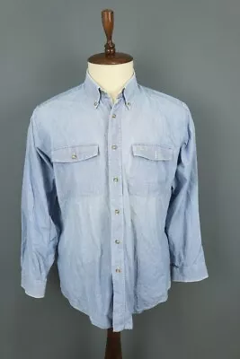 Burberrys Nova Check Blue Long Sleeve Button Up Denim Overshirt Shirt Size 42 • $90