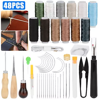 48pcs Leather Thread Stitching Needles Awl Hand Tools Kit For DIY Sewing Craft • $12.98