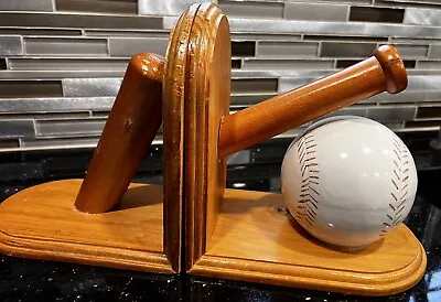 Baseball Bookends Bat Ball Vintage Wooden Sports Decor Pair Set Man Cave Kids 3D • $35
