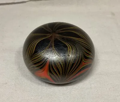 Vintage Signed Vandermark Iridescent Pulled Glass Round Art Paperweight 3 X2.5  • $35.63