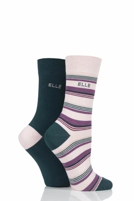 £9.99 • Buy Ladies 2 Pair Elle Bamboo Striped And Plain Socks