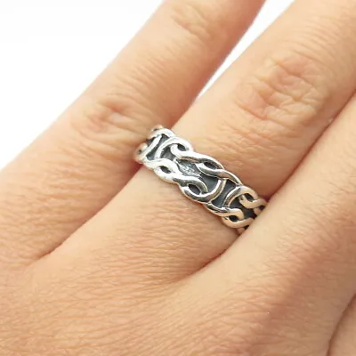 925 Sterling Silver Vintage Marine / Celtic Knot Band Ring Size 7 • $32.95