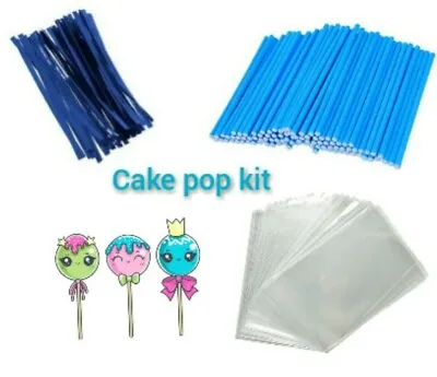 50 X BLUE CAKE POP KIT 4.5  PAPER LOLLY STICKS 3 X 5  CELLO BAGS & METALLIC TIES • £4.50