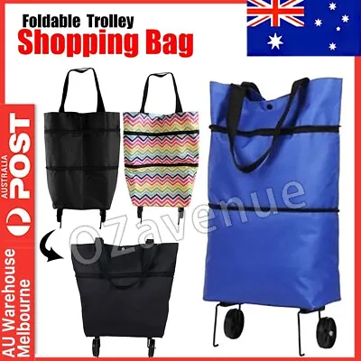 Foldable Shopping Cart Portable Folding With Wheels Grocery Basket Trolley Crate • $18.89