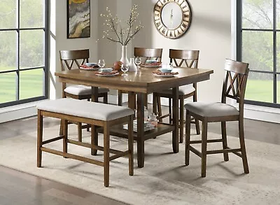 6pc Counter Height Set Functional Lazy-Susan Table Chair Bench Seating Light Oak • $1325