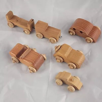 Set Of Vintage Handmade Wooden Toy Small Vintage Cars (4pcs) & Train (2pcs) • $9.87