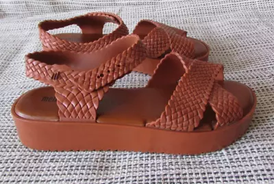 Women's Melissa + Salinas Brown Brick Braided Strappy Platform Sandals Size 7 • $29