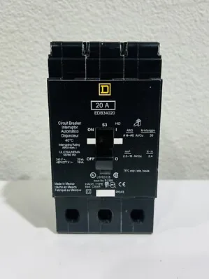 Square D EDB34020 20 Amp 480/277V 3 Pole Circuit Breaker EDB34020 • $175