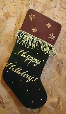 Christmas Stocking Snowflakes Happy Holidays Fringed Vintage • $14.99