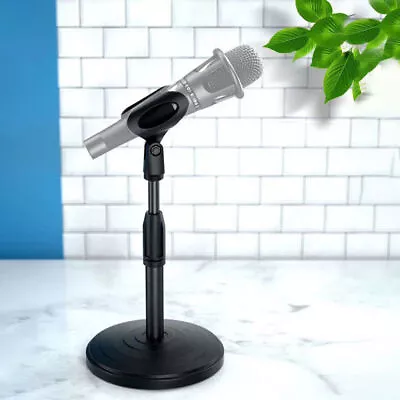 Desktop Table Desk Mic Microphone Stand W/ Clip Holder Mount Clamp Round Base • £8.39