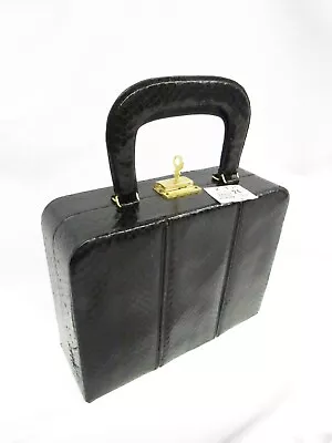 Vintage 60's Black Snakeskin Box Purse Handbag Hard Case Top Handles Lock Key • $44.88