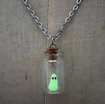 Ghost Trapped In Potion Bottle Necklace Glow In Dark Scary Dark Luminous Gift • $14.95