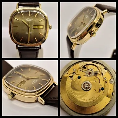 Lovely Vintage Solid 9ct Gold 34mm ROTARY Day/date Automatic Gents Watch C1974 • £585