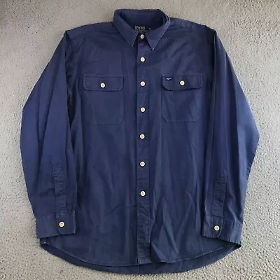 Polo Ralph Lauren Shirt Men's Large Blue Button Up Long Sleeve Pockets Collared • $16.99