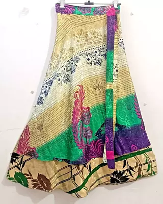 Handmade Magic Wrap Skirt Double Layer Maxi Wrap Skirt Vintage Silk Sari Skirt • $38.95