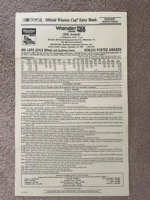$1.99 • Buy 1987 NASCAR Winston Cup Wrangler 400 Entry Blank Richmond VA JD McDuffie