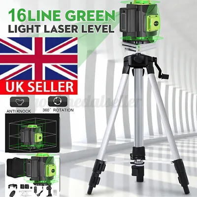 16 Line Laser Level Green Self Leveling 4D 360° Cross Measure Tool &1.2M Tripod • £14.99