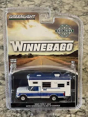 GREENLIGHT 1992 Ford F-250 Winnebago Slide-In Camper Bright Blue & White 1/64 • $9.99