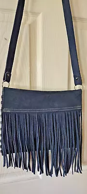 £32.95 • Buy Western Wear Fringe Leather Crossbody Dark Denim Blue Hand Bag Purse