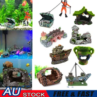 $11.99 • Buy Aquarium Ornaments Fish Tank Decor Boat Castle Bridge Landscape Accessories AU
