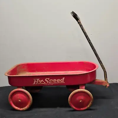 VINTAGE HY-SPEED SMALL STEEL RED WAGON 15  X 7  STEEL WHEELS MADE IN U.S.A. • $55