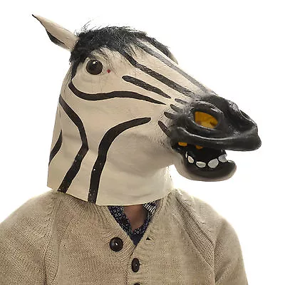 Latex Full Head Zebra Fancy Dress Stag Party Mask Animal Cosplay Halloween  • £12.99