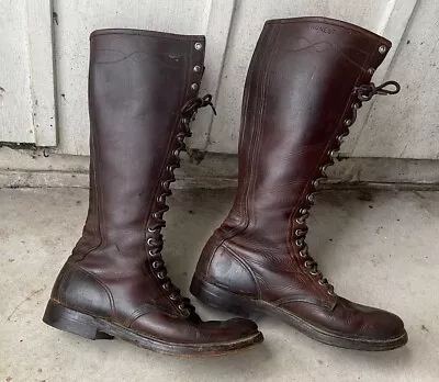 Vintage 40s 50s Style Leather Boots Combat 6.5 8.5 Tall Lace Motorcycle Army • $299.99