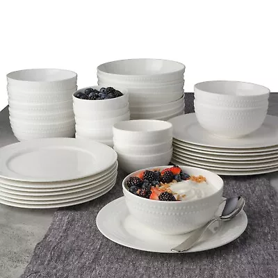 Mikasa Nellie 40-Piece White Dinnerware Set Service For 8 Plates Bowls NEW • $110