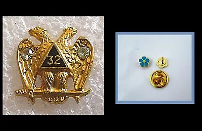 LOT 2 Masonic Scottish Rite 32 Deg W Gem Stones & Forget Me Not Flower Lapel Pin • $11.89