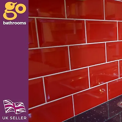 Letterbox Red Ceramic Wall Tile Bevel Subway Metro Kitchen Bathroom 10x20cm 1m² • £22.97