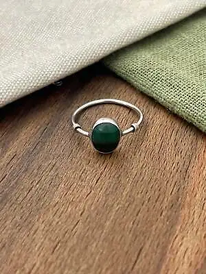 Green Malachite Boho Solid Sterling 925 Silver Ring 7 N Vintage Retro Jewelry • $36.06