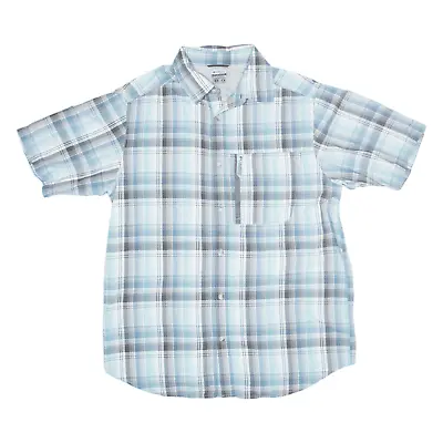 COLUMBIA Shirt Blue Nylon Check Short Sleeve Mens L • £17.99