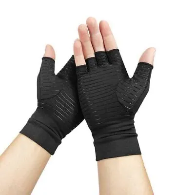 Copper Compression Gloves Anti Arthritis Fingerless Hand Support Pain Relief UK • £5.49