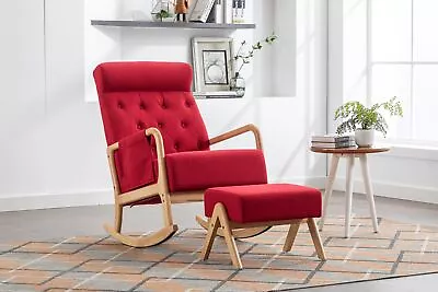 High Backrest Rocking Chair W/Ottoman Upholstered Rocking Armchair W/Padded Cush • $265.10